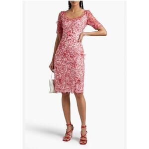 Marchesa Notte embroidered short-sleeve dress rose pink (new) $671.00 retail